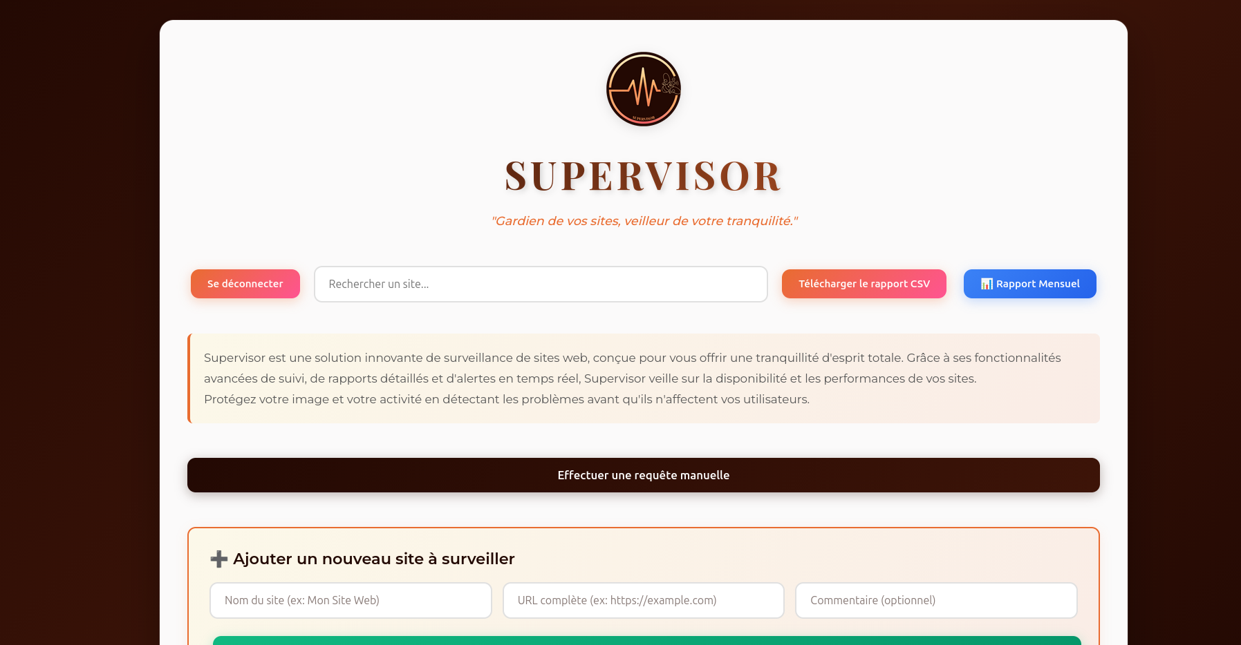 Tableau de bord Supervisor - Surveillance en temps réel